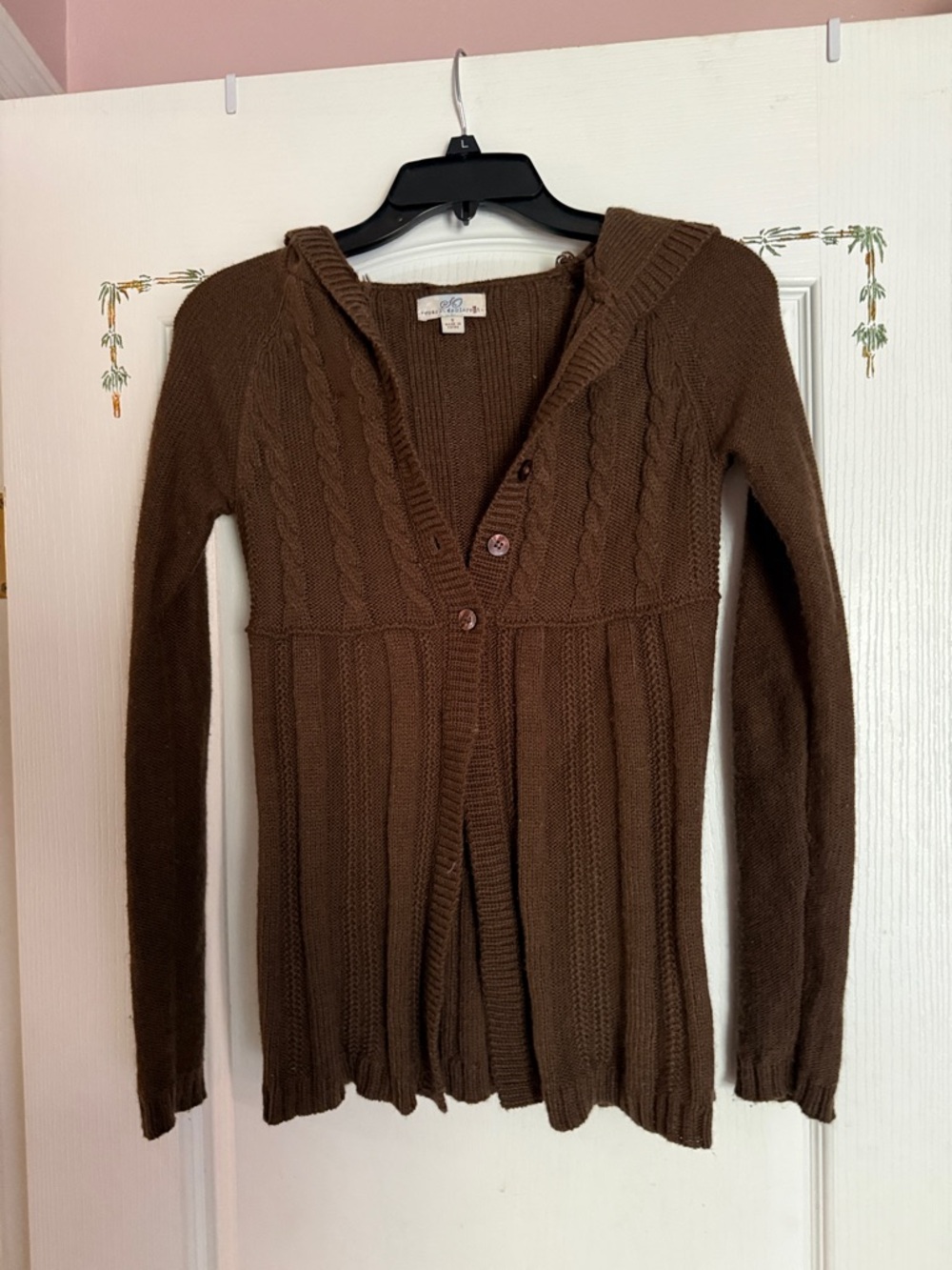 So Wear It Declare It Brown Cable-Knit Hooded Cardigan